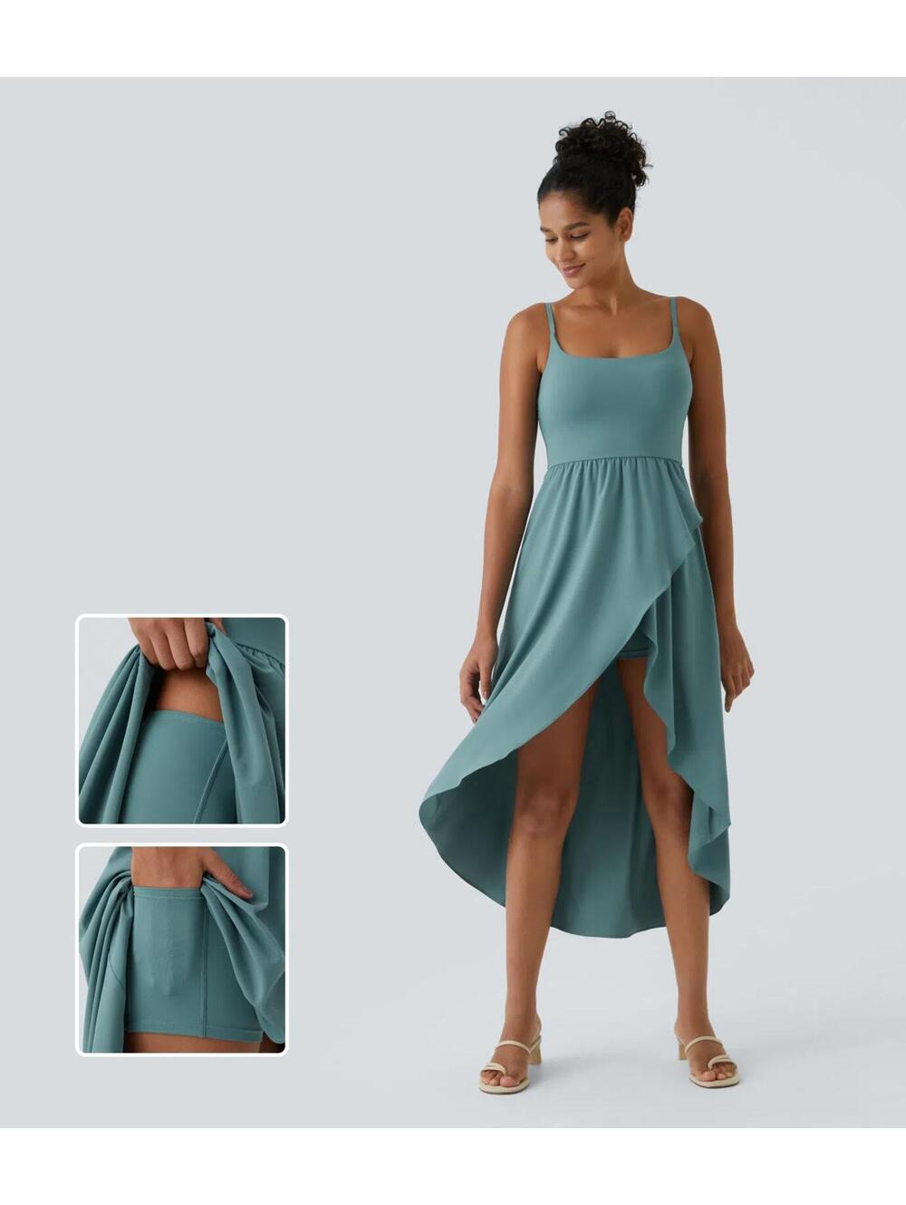NWT Halara Breezeful High Low 2-Piece Pocket Midi Dress Stone Blue XS - Picture 9 of 16